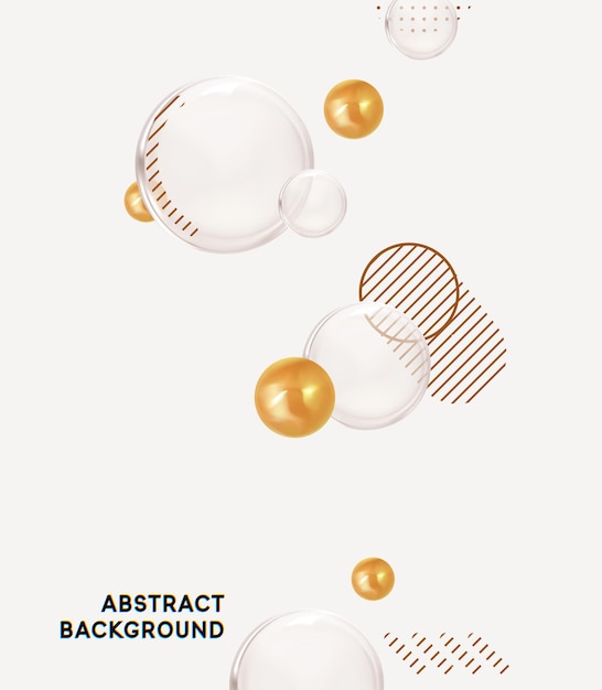 Abstract background glass balls and ceramic. Modern minimal design with realistic 3d render objects. Art trend poster. Layout Brochure flyer template. Leaflet cover presentation. Vector illustration