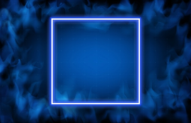 Vector abstract background of glowing neon frame and smoke