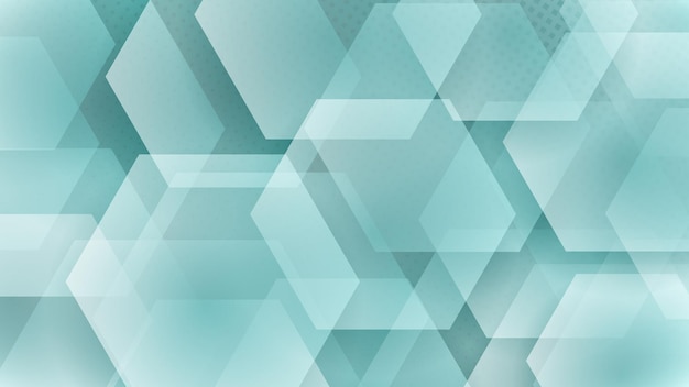 Vector abstract background of hexagons and halftone dots in white and turquoise colors