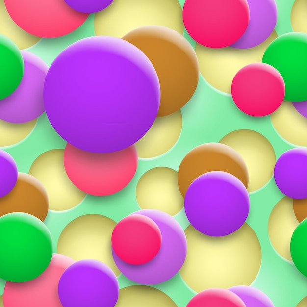 Abstract background of holes and multicolored circles with shadows