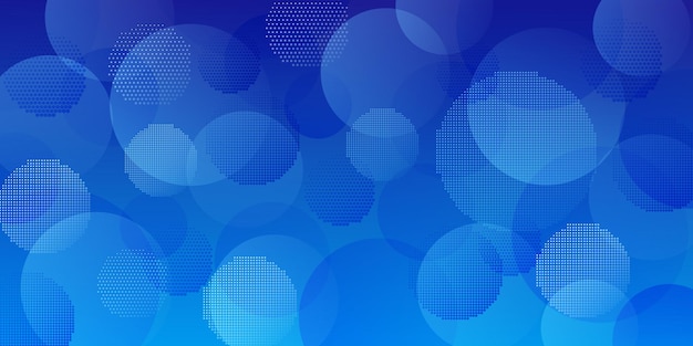 Vector abstract background of intersecting circles consisting of dots, in blue colors