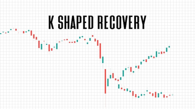 Abstract background of k shaped recovery stock market on white background