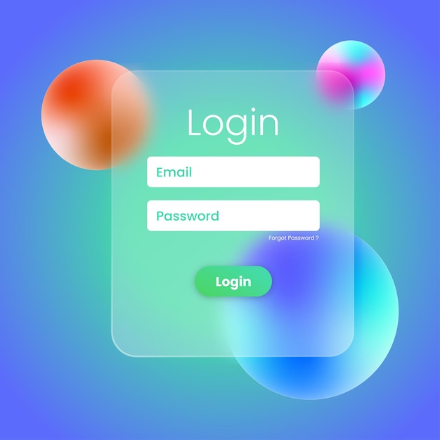 Abstract background login form glass morph effect