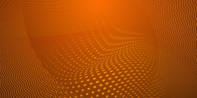 Vector abstract background made of halftone dots and curved lines in orange colors