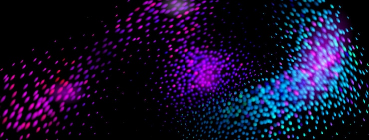 Vector abstract background made of purple and blue dots on black