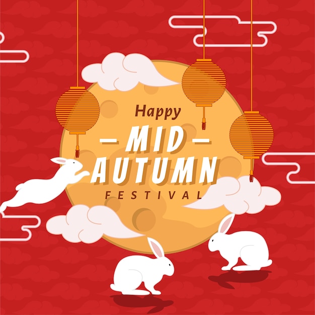 Vector abstract background mid autumn rabbit play concept