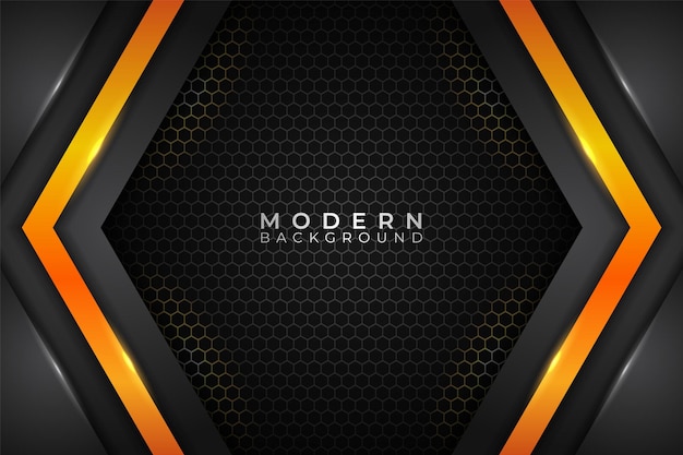 Abstract Background Modern Luxury Hexagon Dark Grey with Shiny Orange