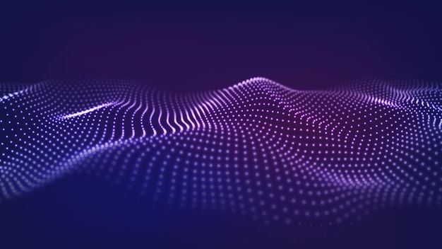 Abstract background of moving particles Futuristic dotted 3D wave Big data Vector illustration