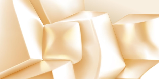 Sfondo astratto di una pila di cubi 3d e altre forme con bordi smussati nei toni del beige o dei colori dorati chiari