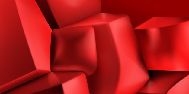 Sfondo astratto di un mucchio di cubi 3d e altre forme con bordi smussati nei toni del rosso