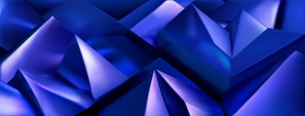 Abstract background of a pile of 3d pyramids and other shapes with sharp corners and smoothed edges in shades of blue colors