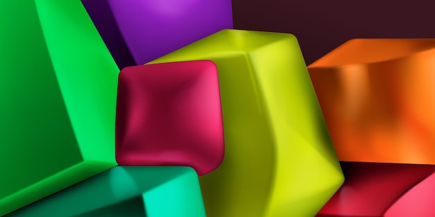 Abstract background of a pile of colored 3d cubes and other shapes with smoothed edges