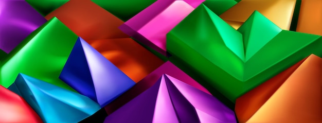 Abstract background of a pile of colored 3d pyramids and other shapes with sharp corners and smoothed edges