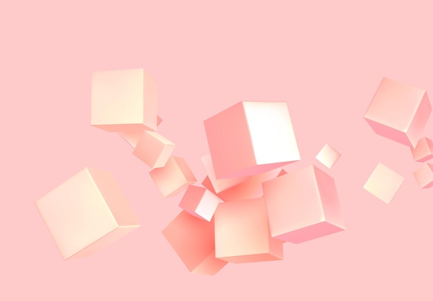 3 d キューブと抽象的な背景のピンク色。幾何学的オブジェクト ブロック、パターン スクエア。ベクトル イラスト