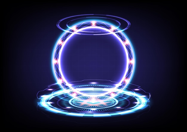 Abstract background Portal and hologram science futuristic Scifi digital hitech in glowing HUD circut Magic gate in game fantasy Circle teleport podium GUI and UI interface VR and MR projector