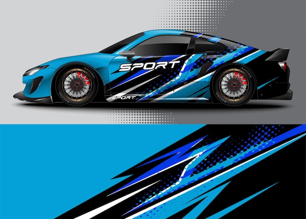 랩 데칼 스티커 디자인 및 차량 상징을 위한 추상적 배경 레이싱 스포츠카