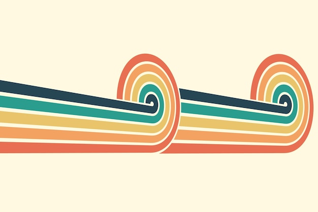 Abstract background of rainbow groovy wavy line design in 1970s hippie retro style