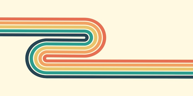 abstract background of rainbow groovy wavy line design in 1970s hippie retro style