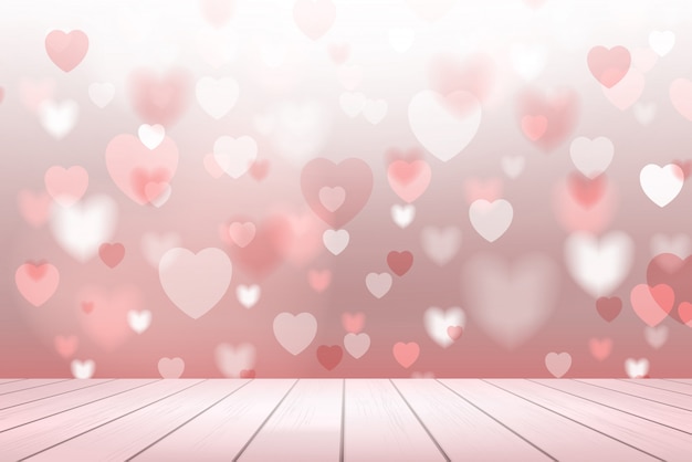 Vector abstract background of red heart with light blurred bokeh.