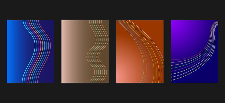 Vector abstract background set with flowing particles dynamic waves modern illustration