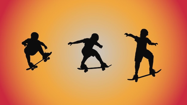 Vettore sfondo astratto di silhouette skateboard posa mossa trucco