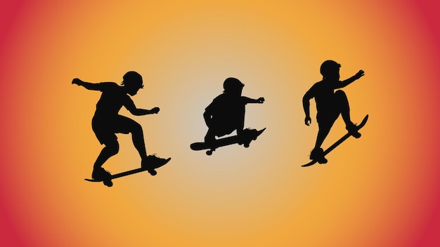 Abstract background of silhouette skateboard pose move trick
