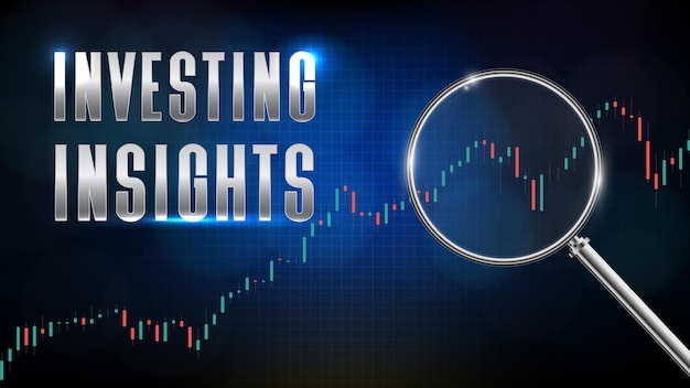 Sfondo astratto del mercato azionario investing insights con lente di ingrandimento e grafico di analisi tecnica dell'indicatore