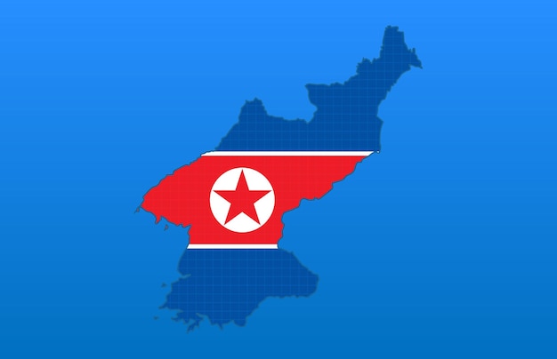 북한 국기와 지도의 추상적인 배경 기술