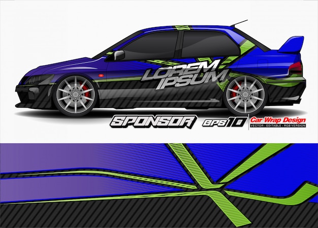 レースカーのラップデザインと車両のカラーリングの抽象的な背景のベクトル