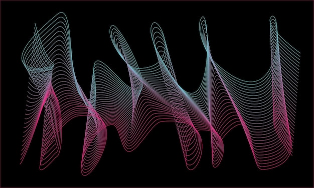 Abstract background, wave of colorful lines on black
