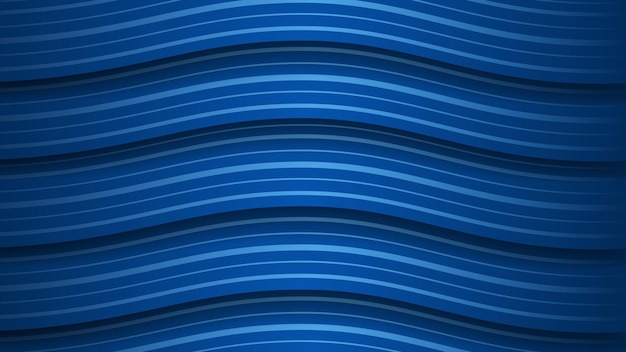 Abstract background of wavy blue stripes with shadows