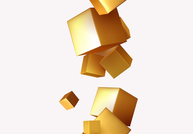 Abstract background with 3d cubes gold color. geometric object block, pattern square. vector illustration