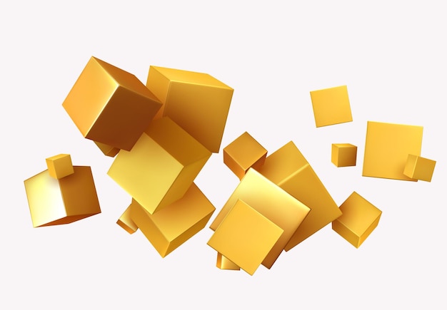 Abstract Background with 3d cubes gold color. Geometric object block, Pattern square. vector illustration