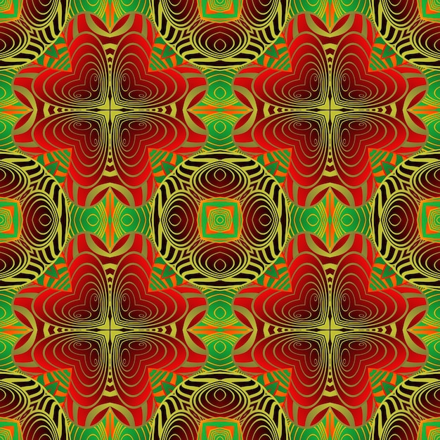 Vector abstract background with beautiful seamless textured green red and golden yellow lines