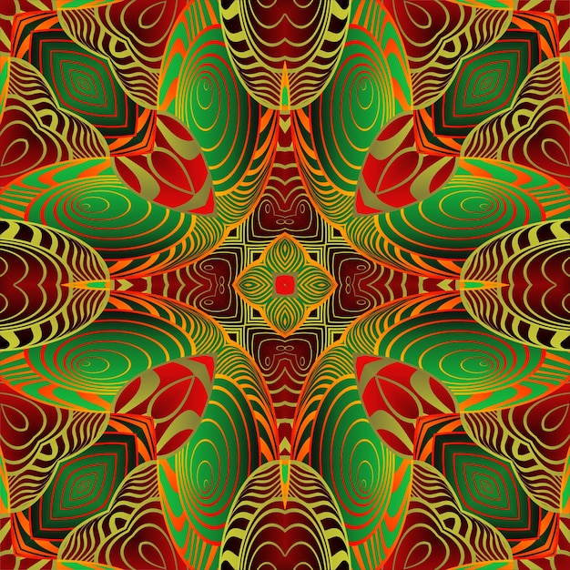 Абстрактный фон с красивыми бесшовными текстурированными зелеными красными и золотисто-желтыми линиями