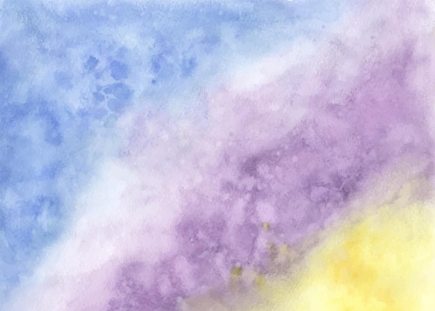 Abstract background with blue-purple-yellow gradient watercolor. Hand-painted watercolor stains texture background, vector used for design landscape, header, banner, card, or wall art.