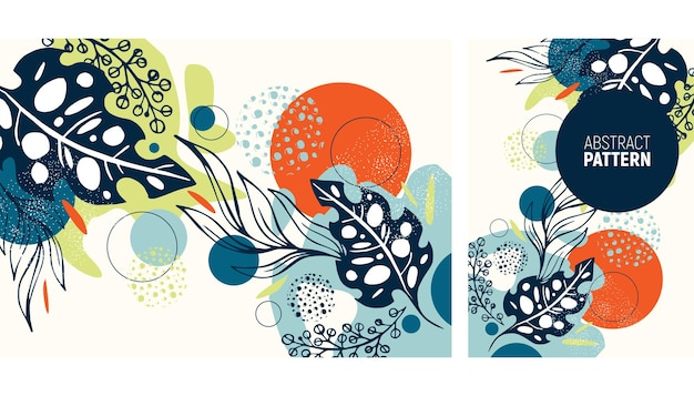 Abstract background with botanical and hands drawing elements