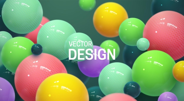 Abstract background with bouncing multicolored 3d spheres