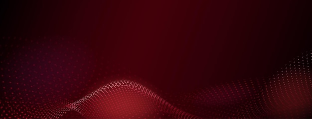 Abstract background with curved surfaces made of small dots in red colors