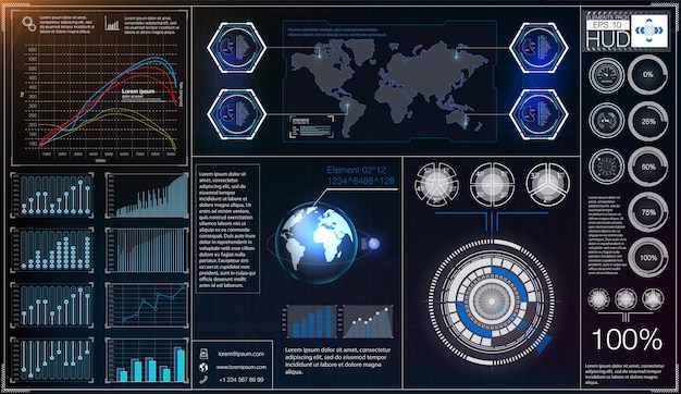 Abstract background with different elements of the hud. Hud elements,graph. illustration.Head-up display elements for Infographic elements.