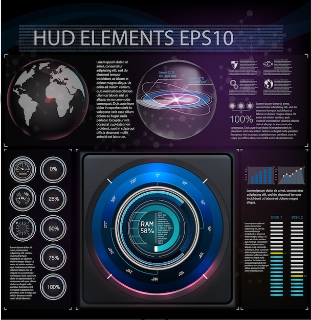 Abstract background with different elements of the hud.