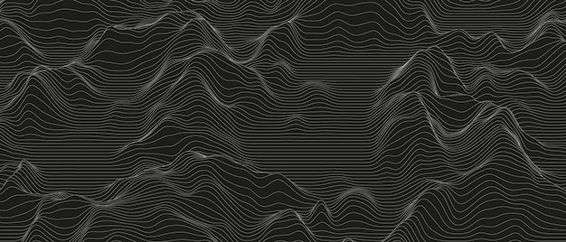 Vector abstract background with distorted line shapes on a black background. monochrome sound line waves.