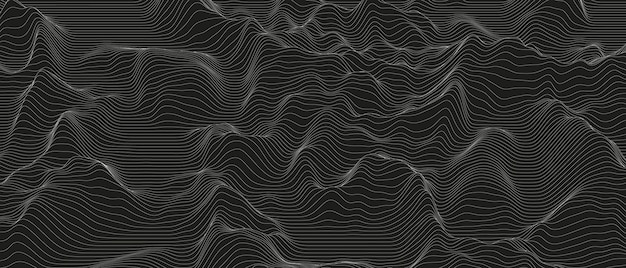 벡터 검정색 배경에 왜곡된 선 모양이 있는 추상적인 배경