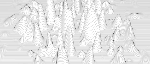 흰색 배경에 왜곡된 선 모양이 있는 추상적인 배경. 흑백 사운드 라인 파도입니다.