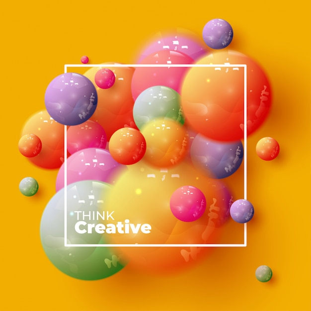 Abstract background with dynamic 3d spheres. Vector illustration of glossy balls. Modern trendy banner or poster design