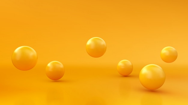 Abstract background with dynamic 3d spheres. Yellow bubbles.   illustration of glossy balls. Modern trendy banner design