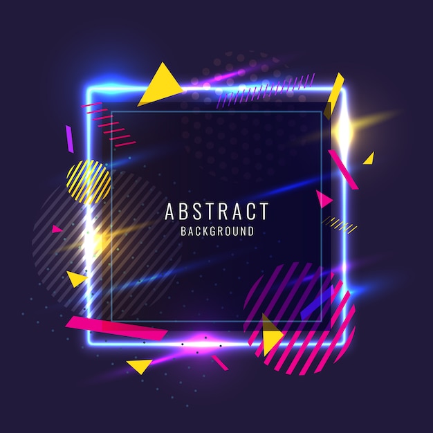 Vector abstract background with eometric shapes and neon glow