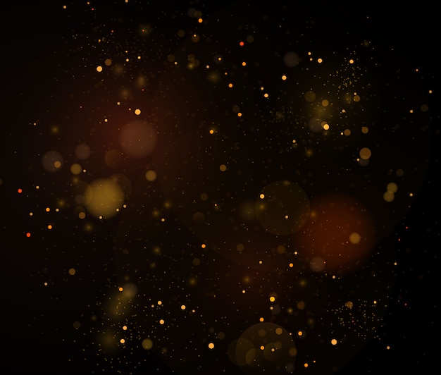 Abstract background with gold bokeh effect, dust particles.