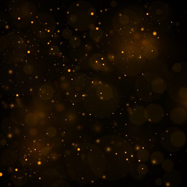 Abstract background with gold bokeh effect, dust particles.