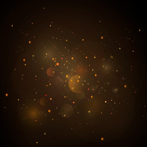 Abstract background with gold bokeh effect, dust particles.